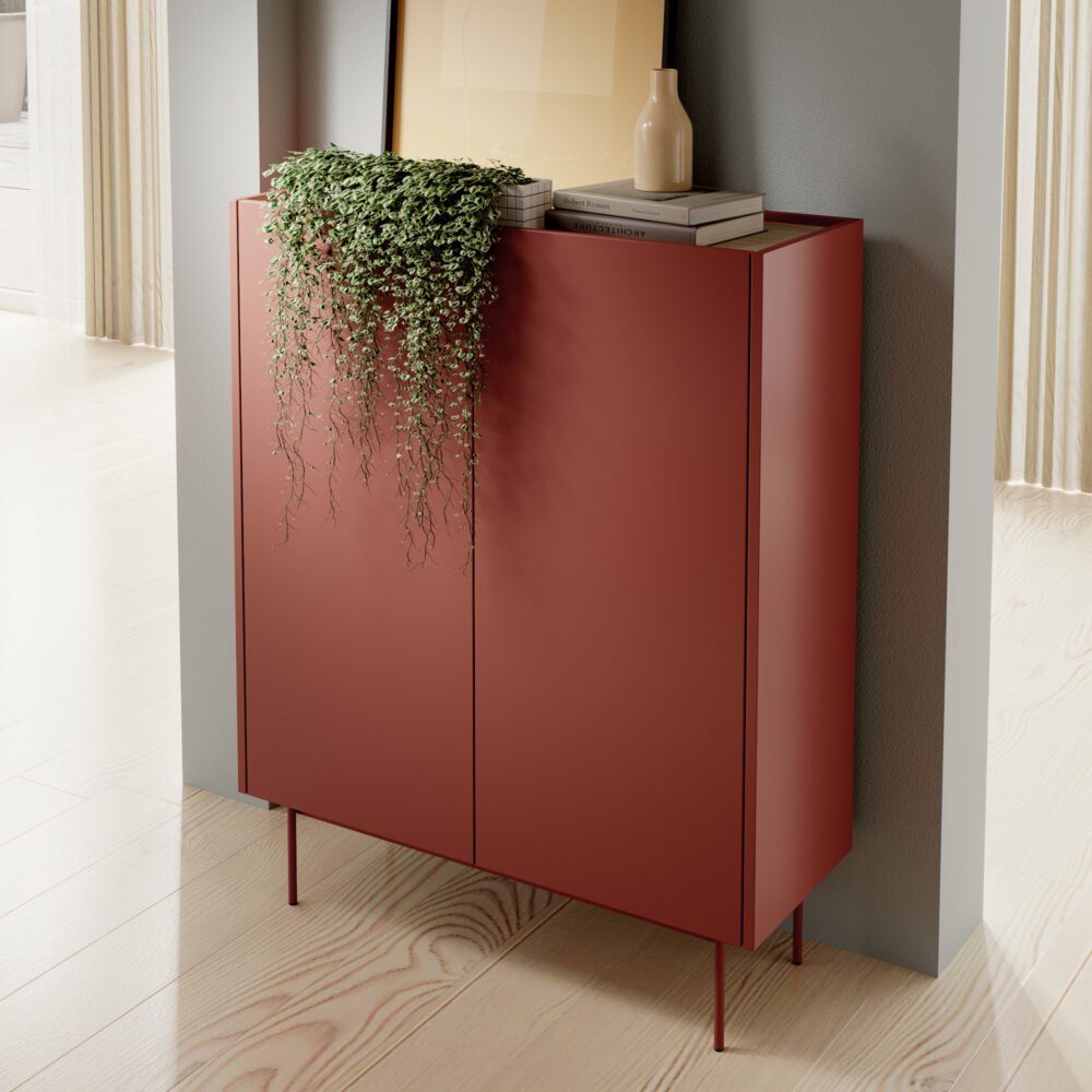 Kommode Kelowna KD97 - Rot / Eiche - Breite 97 cm, Höhe 122 cm, Tiefe 37 cm – Bild 2