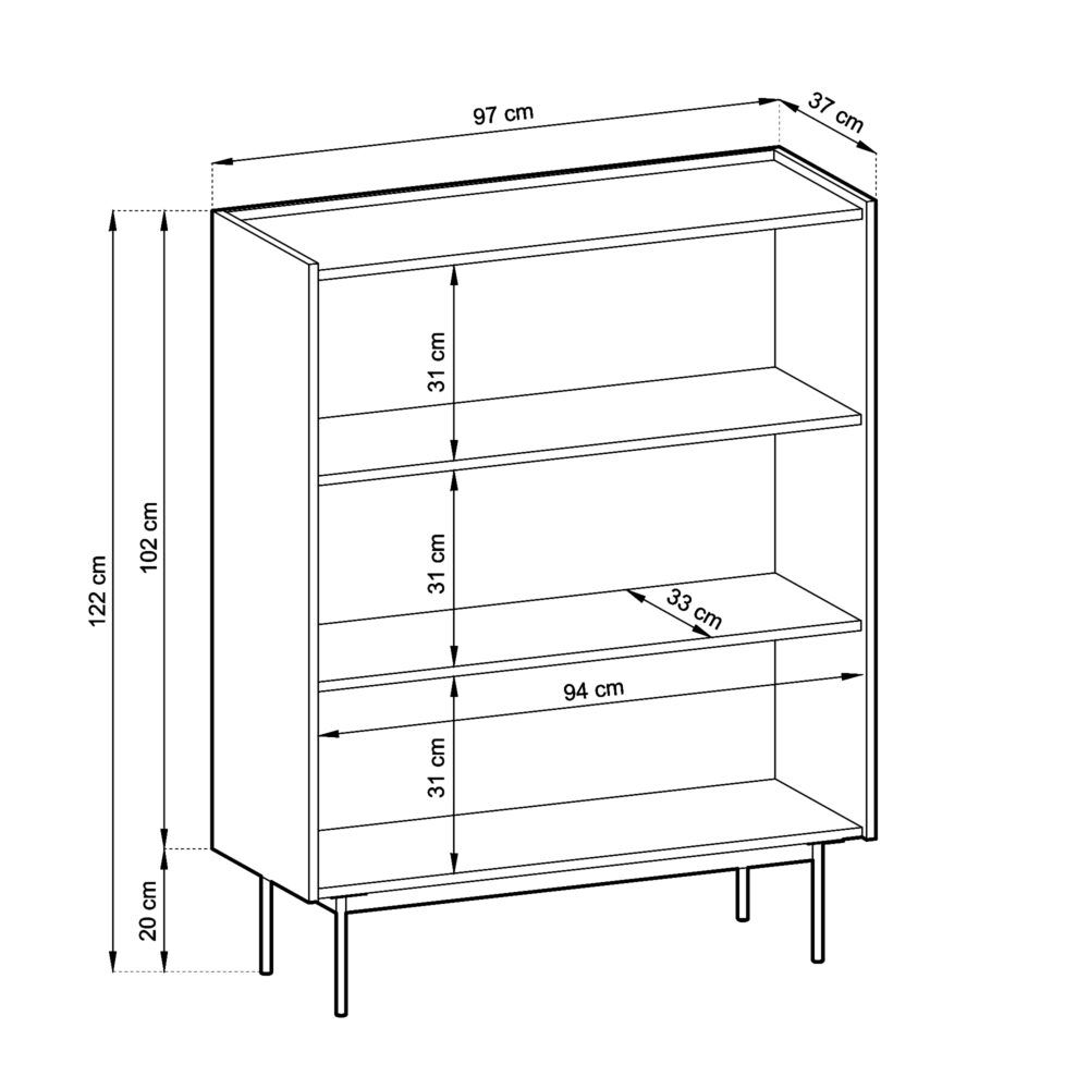 Kommode Kelowna KD97 - Rot / Eiche - Breite 97 cm, Höhe 122 cm, Tiefe 37 cm – Bild 3