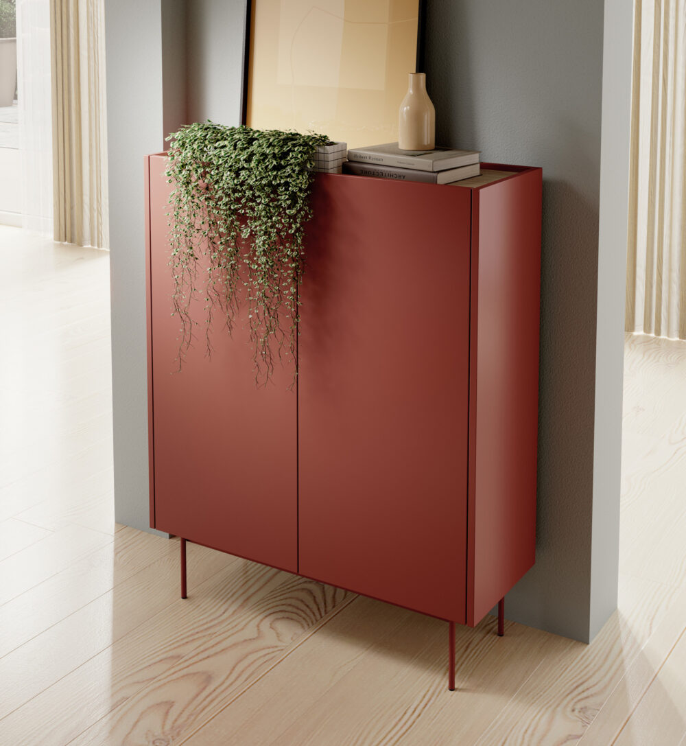 Kommode Kelowna KD97 - Rot / Eiche - Breite 97 cm, Höhe 122 cm, Tiefe 37 cm – Bild 6