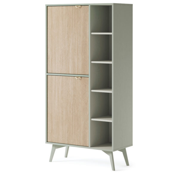 Standregal TOFINO - Eiche - Grün - Metallgriffe - Breite 80 cm, Höhe 160 cm, Tiefe 38 cm