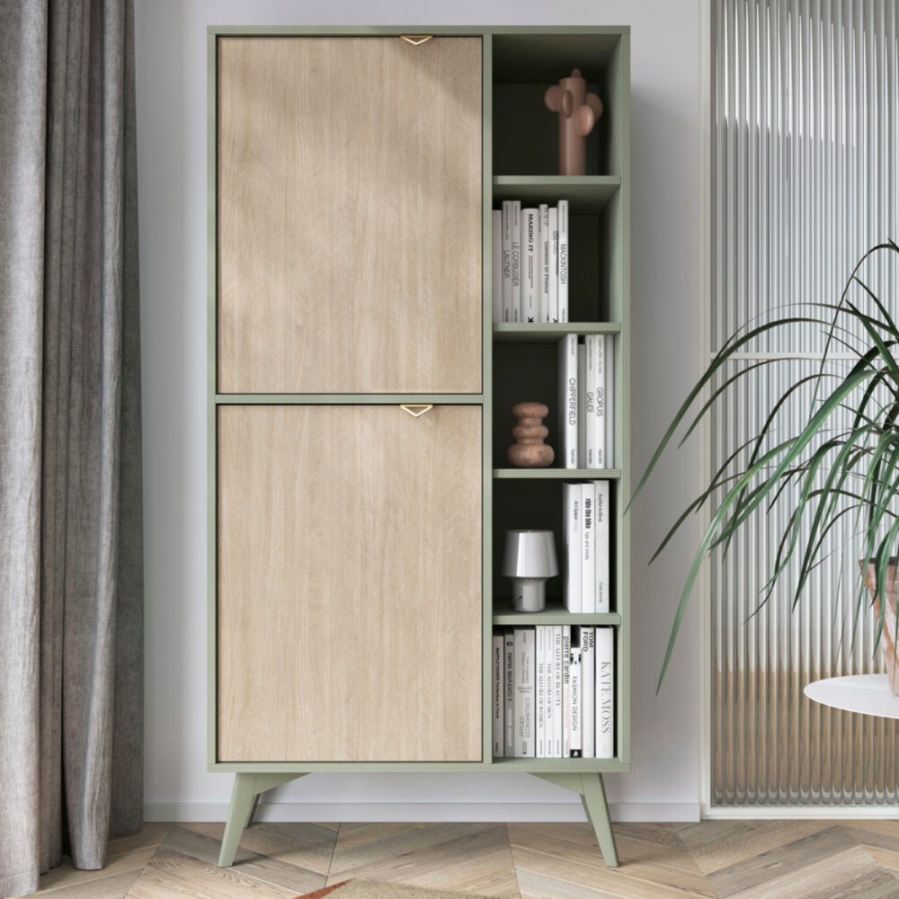 Standregal TOFINO - Eiche - Grün - Metallgriffe - Breite 80 cm, Höhe 160 cm, Tiefe 38 cm – Bild 2