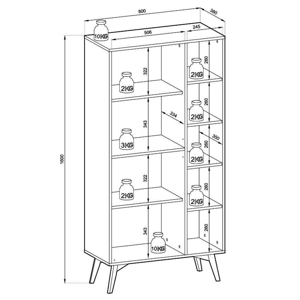 Standregal TOFINO - Eiche - Grün - Metallgriffe - Breite 80 cm, Höhe 160 cm, Tiefe 38 cm – Bild 3