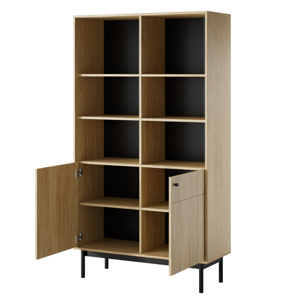 Hohes Standregal DIEPPE - Eiche - Metallgriffe - Holzbeine - Breite 104 cm, Höhe 184 cm, Tiefe 39 cm – Bild 4