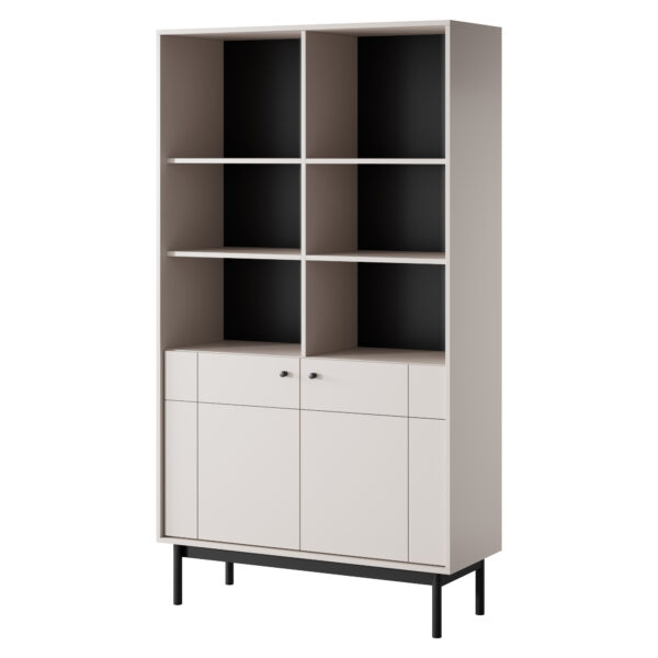 Hohes Standregal DIEPPE - Kaschmir - Metallgriffe - Holzbeine - Breite 104 cm, Höhe 184 cm, Tiefe 39 cm