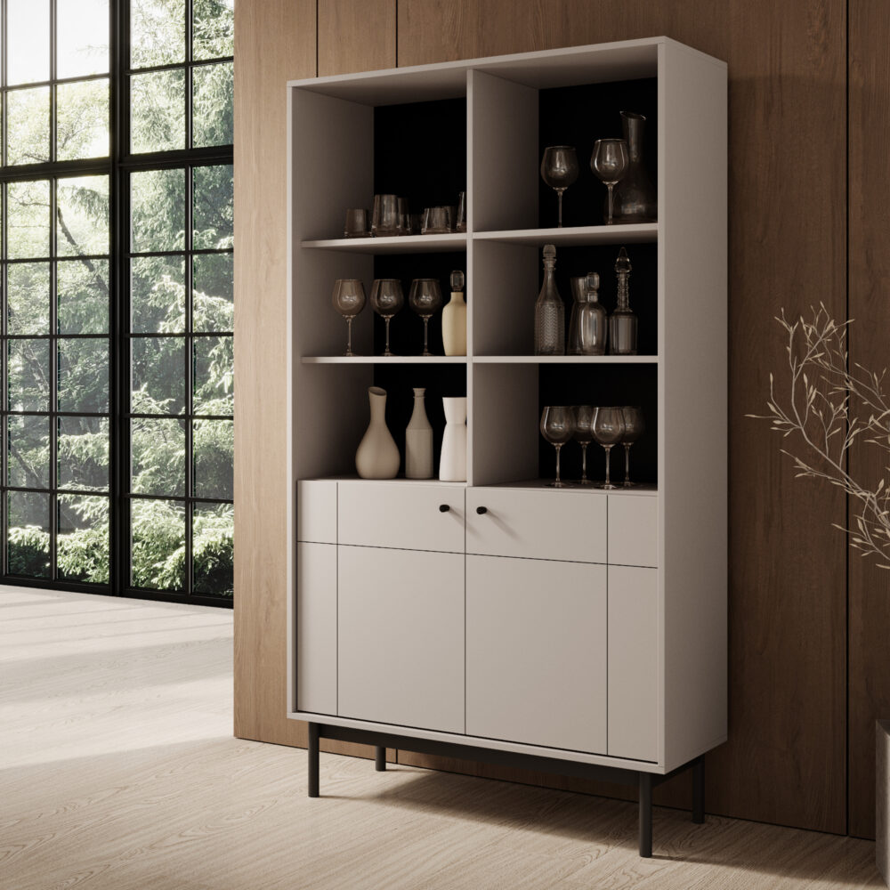 Hohes Standregal DIEPPE - Kaschmir - Metallgriffe - Holzbeine - Breite 104 cm, Höhe 184 cm, Tiefe 39 cm – Bild 2