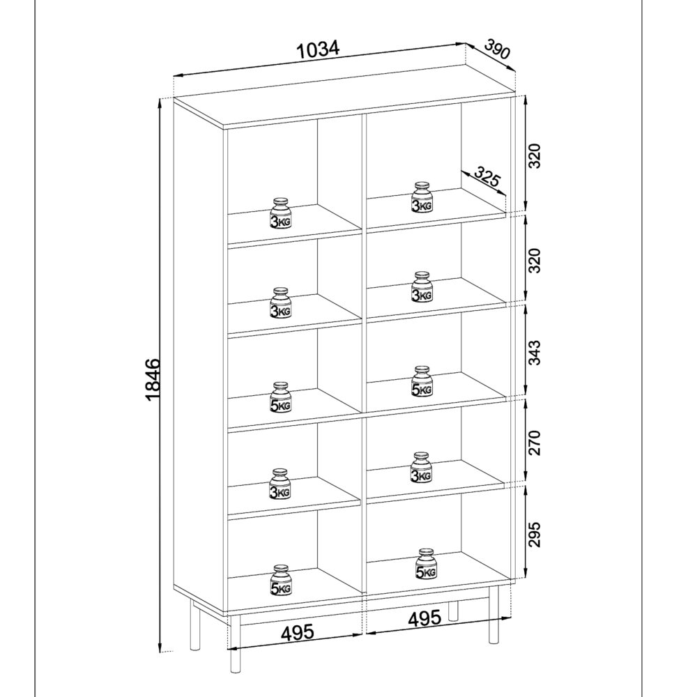 Hohes Standregal DIEPPE - Kaschmir - Metallgriffe - Holzbeine - Breite 104 cm, Höhe 184 cm, Tiefe 39 cm – Bild 3