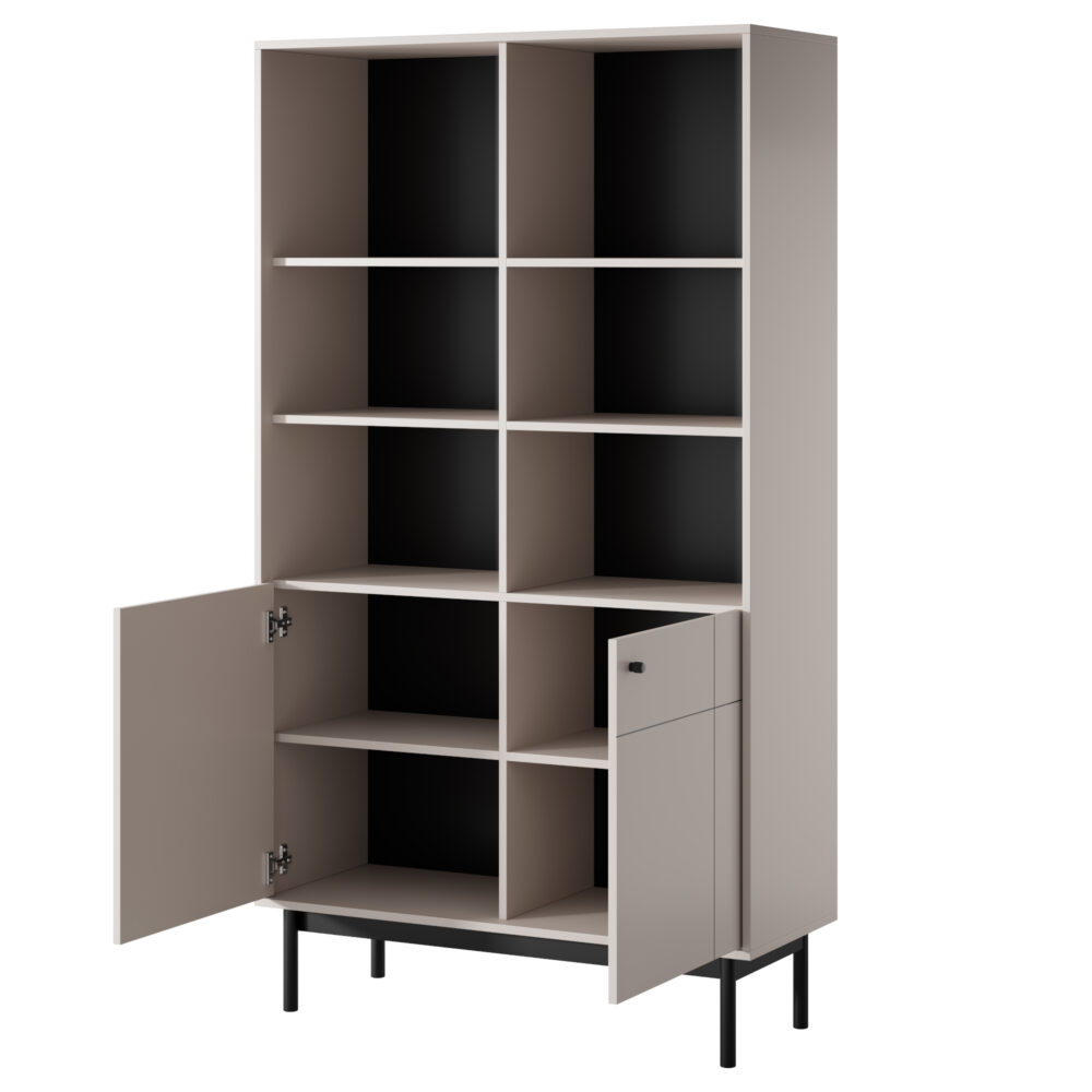 Hohes Standregal DIEPPE - Kaschmir - Metallgriffe - Holzbeine - Breite 104 cm, Höhe 184 cm, Tiefe 39 cm – Bild 4