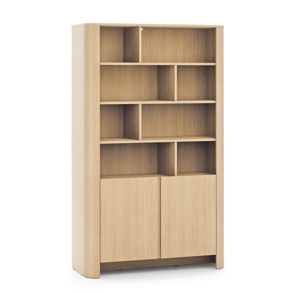 Hohes Standregal AMOS - Eiche - Abgerundet - Sanftes Schließen - Breite 103 cm, Höhe 170 cm, Tiefe 39 cm