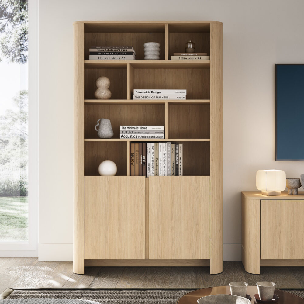 Hohes Standregal AMOS - Eiche - Abgerundet - Sanftes Schließen - Breite 103 cm, Höhe 170 cm, Tiefe 39 cm – Bild 2
