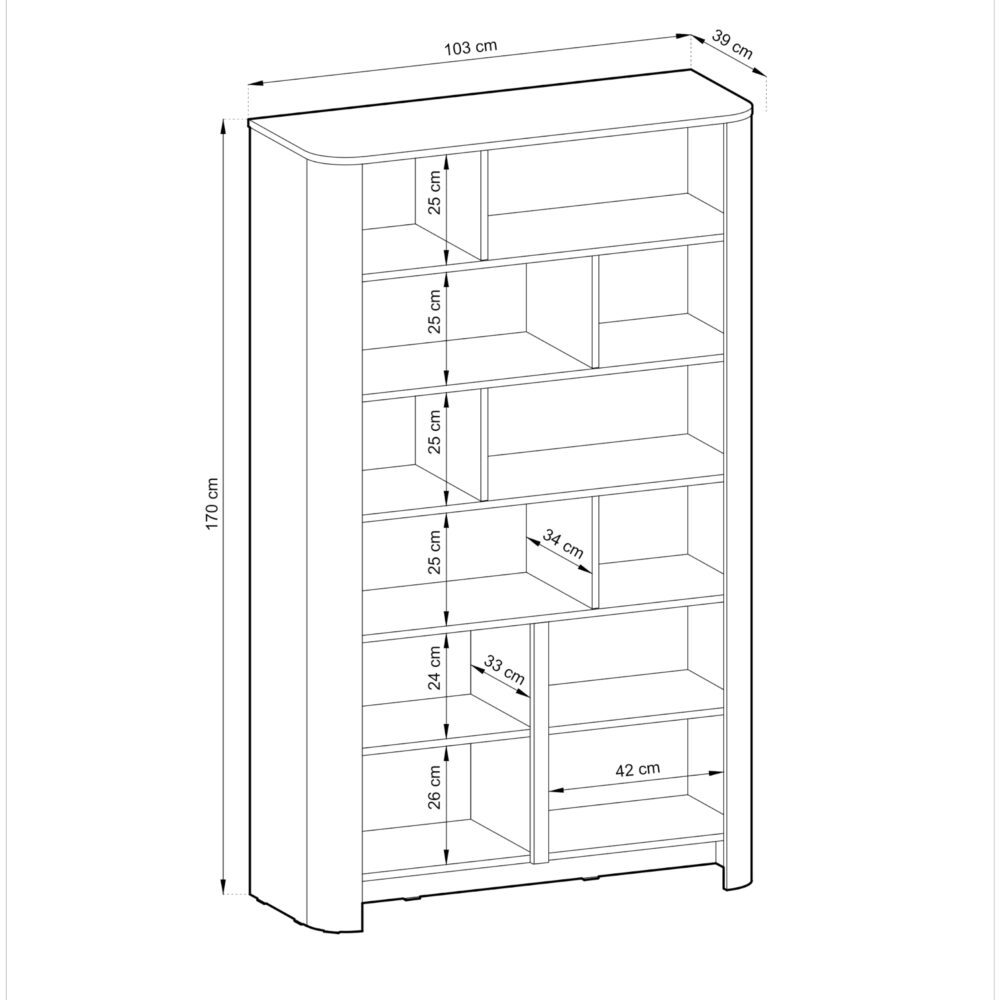Hohes Standregal AMOS - Eiche - Abgerundet - Sanftes Schließen - Breite 103 cm, Höhe 170 cm, Tiefe 39 cm – Bild 3