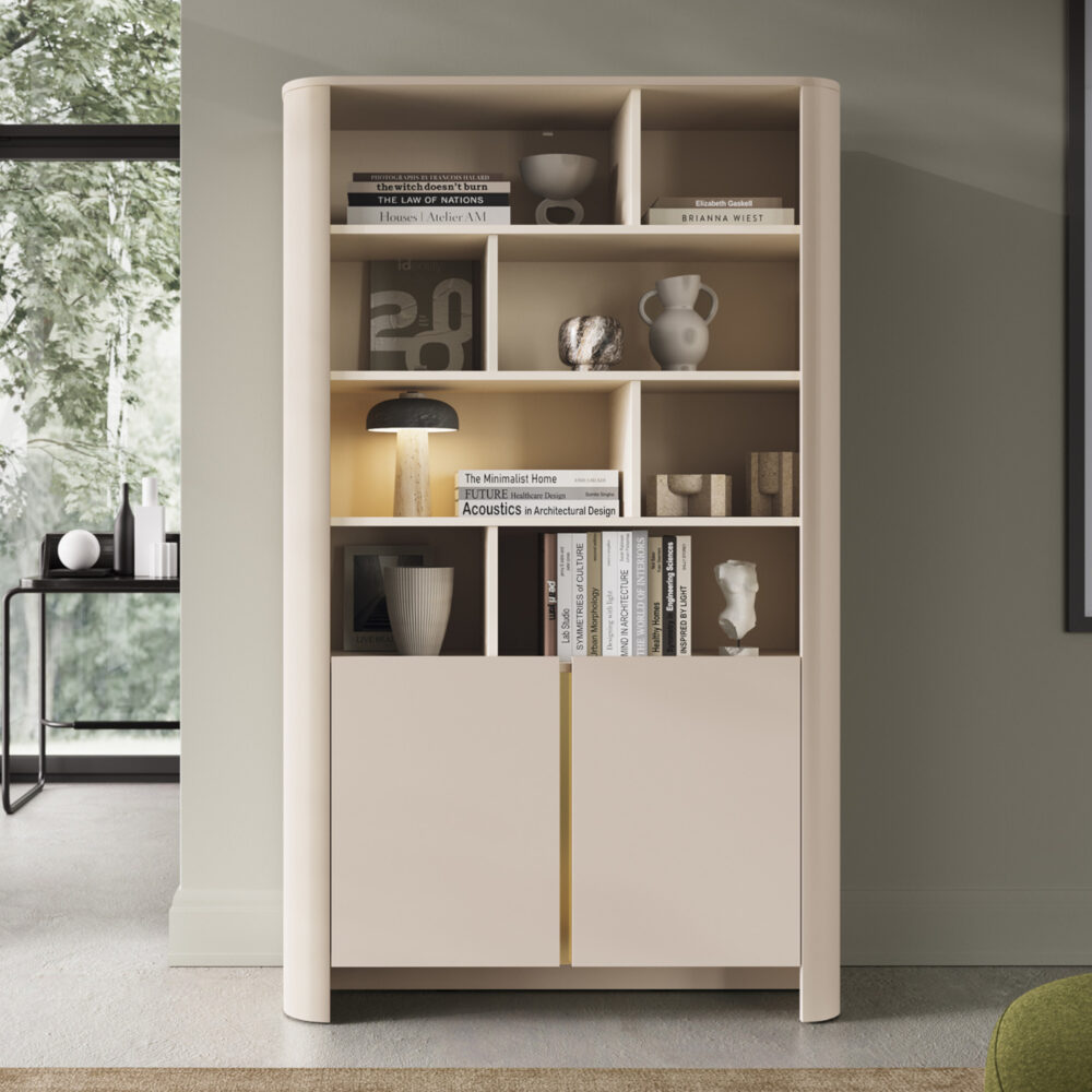 Hohes Standregal AMOS - Kaschmir - Abgerundet - Sanftes Schließen - Breite 103 cm, Höhe 170 cm, Tiefe 39 cm – Bild 2