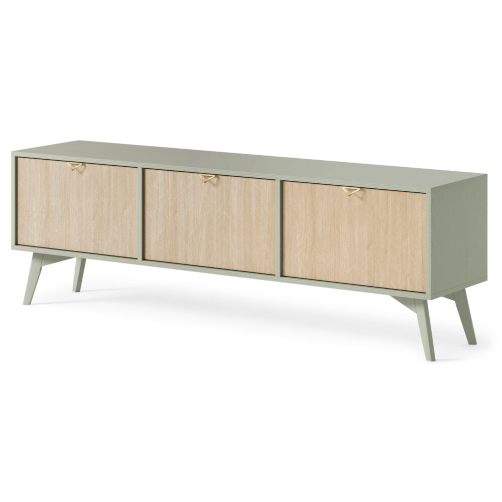 TV-Lowboard Tofino - Eiche - Grün - Metallgriffe - Holzbeine - Breite 158 cm, Höhe 52 cm, Tiefe 38 cm – Bild 1