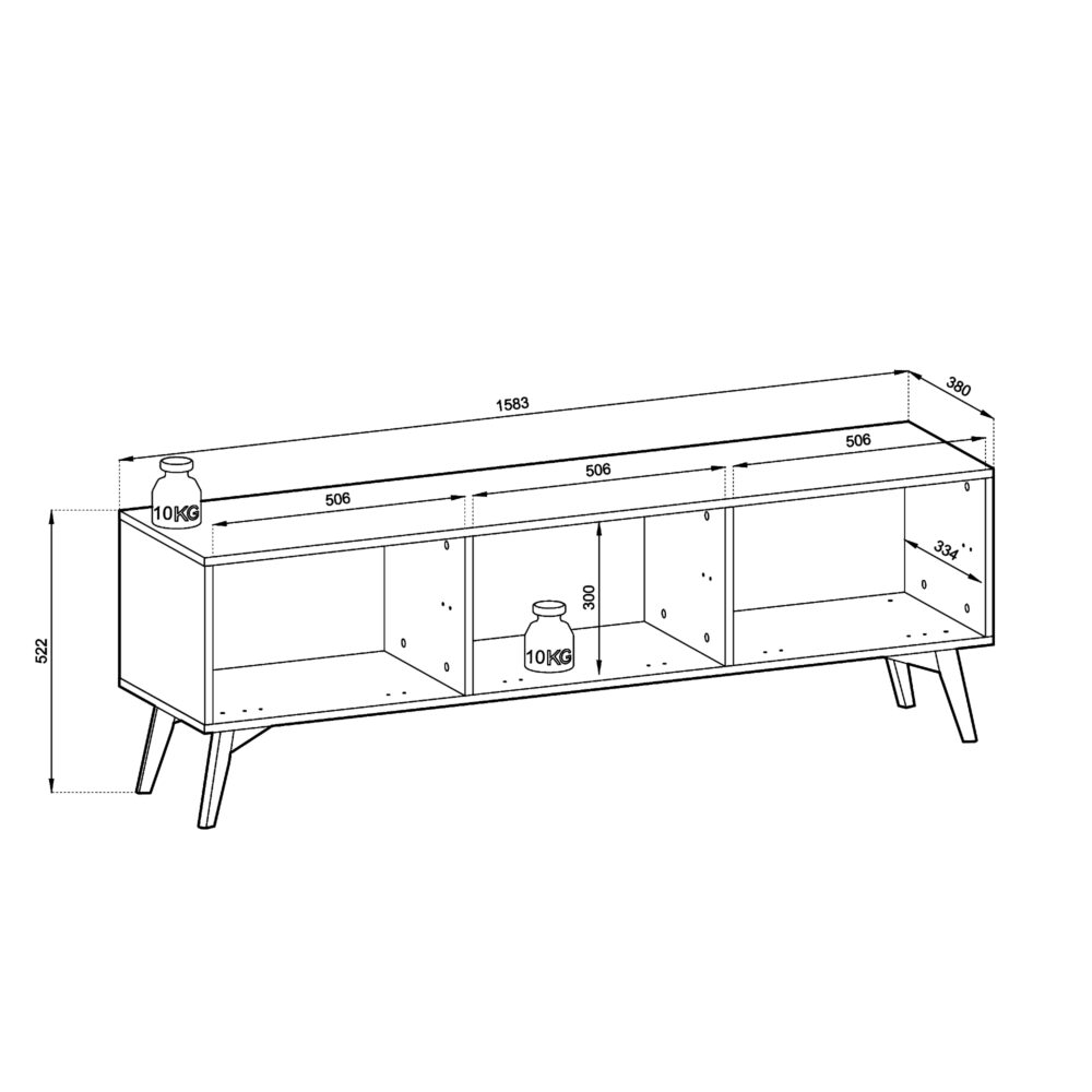 TV-Lowboard Tofino - Eiche - Grün - Metallgriffe - Holzbeine - Breite 158 cm, Höhe 52 cm, Tiefe 38 cm – Bild 3