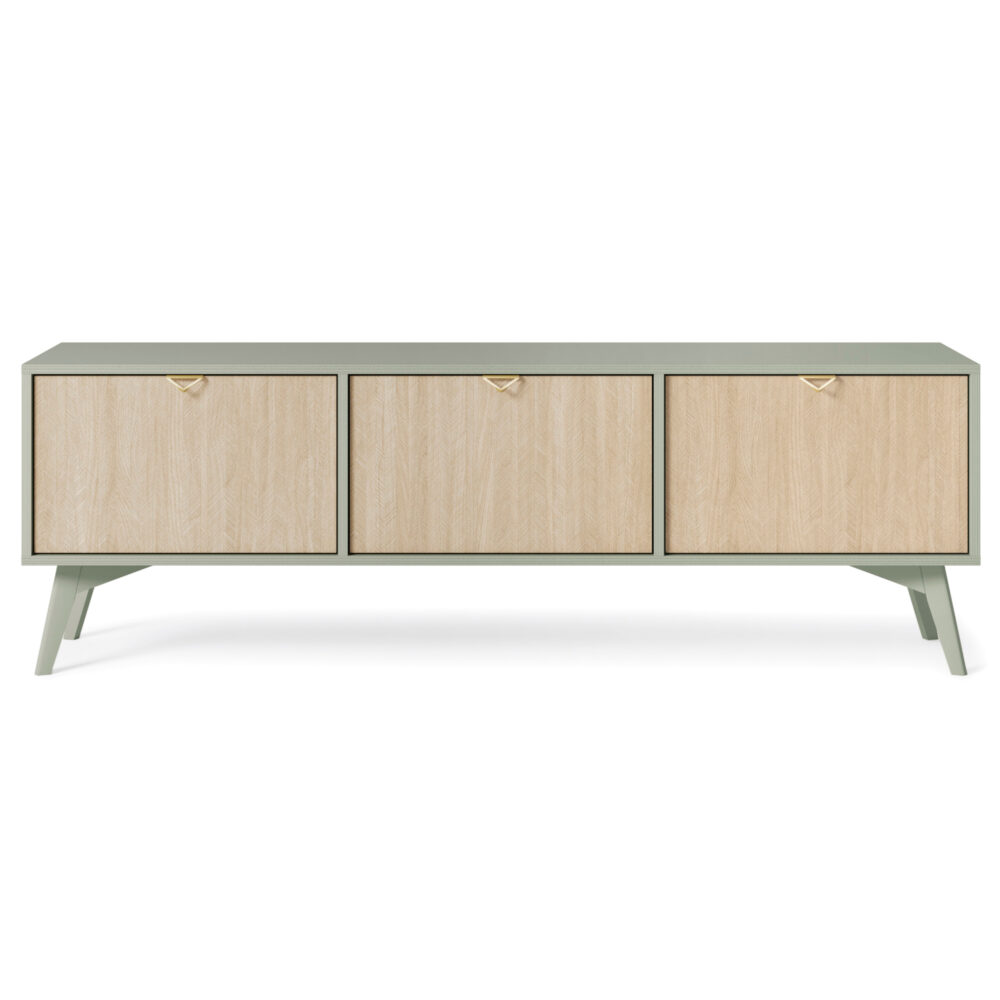 TV-Lowboard Tofino - Eiche - Grün - Metallgriffe - Holzbeine - Breite 158 cm, Höhe 52 cm, Tiefe 38 cm – Bild 8