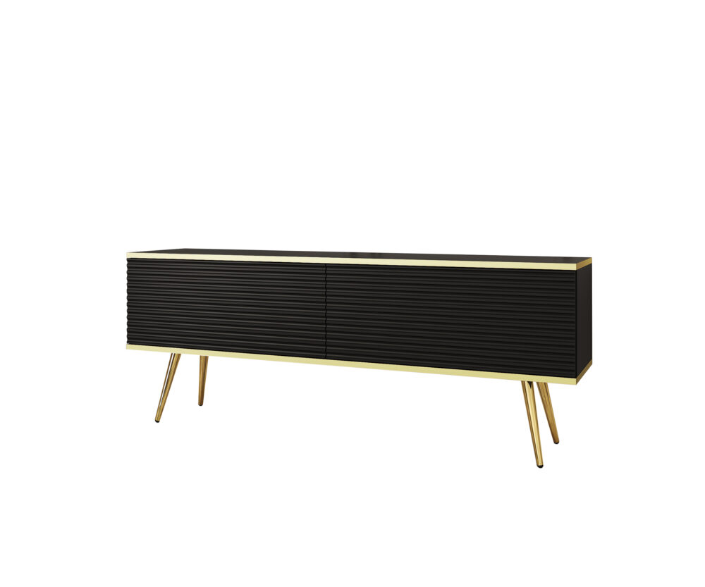 XMEBSKRRTVPI00702301_00.jpg TV-Lowboard Banff RTV135 MDF - Schwarz - Goldene Beine - Geriffelte Fronten - Breite 135 cm, Höhe 53 cm, Tiefe 32 cm – Bild 1