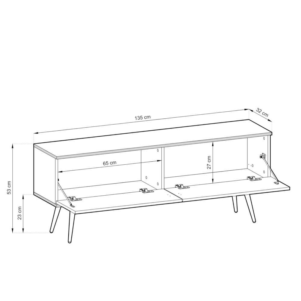 TV-Lowboard Banff RTV135 MDF - Schwarz - Goldene Beine - Geriffelte Fronten - Breite 135 cm, Höhe 53 cm, Tiefe 32 cm – Bild 3