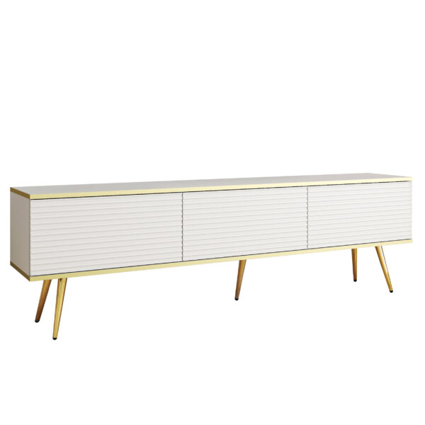 TV-Lowboard Banff RTV175 MDF - Weiß - Goldene Beine - Geriffelte Fronten - Breite 175 cm, Höhe 53 cm, Tiefe 32 cm