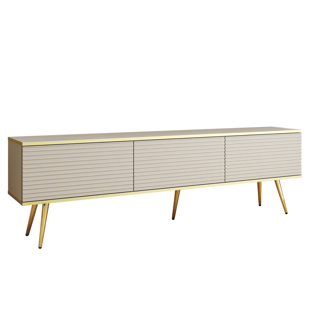 TV-Lowboard Banff RTV175 MDF - Beige - Goldene Beine - Geriffelte Fronten - Breite 175 cm, Höhe 53 cm, Tiefe 32 cm