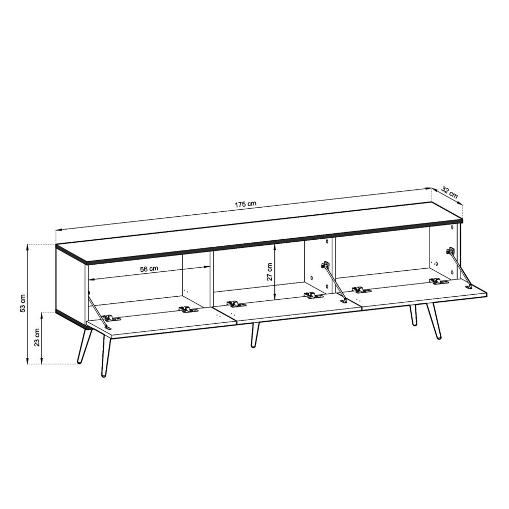 TV-Lowboard Banff RTV175 MDF - Beige - Goldene Beine - Geriffelte Fronten - Breite 175 cm, Höhe 53 cm, Tiefe 32 cm – Bild 3