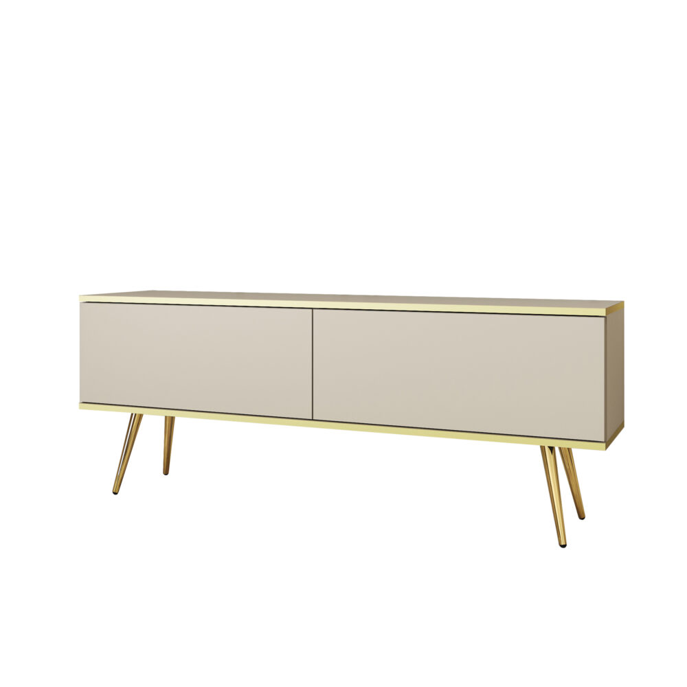 TV-Lowboard Banff RTV135 - Beige - Goldene Beine - Breite 135 cm, Höhe 53 cm, Tiefe 32 cm