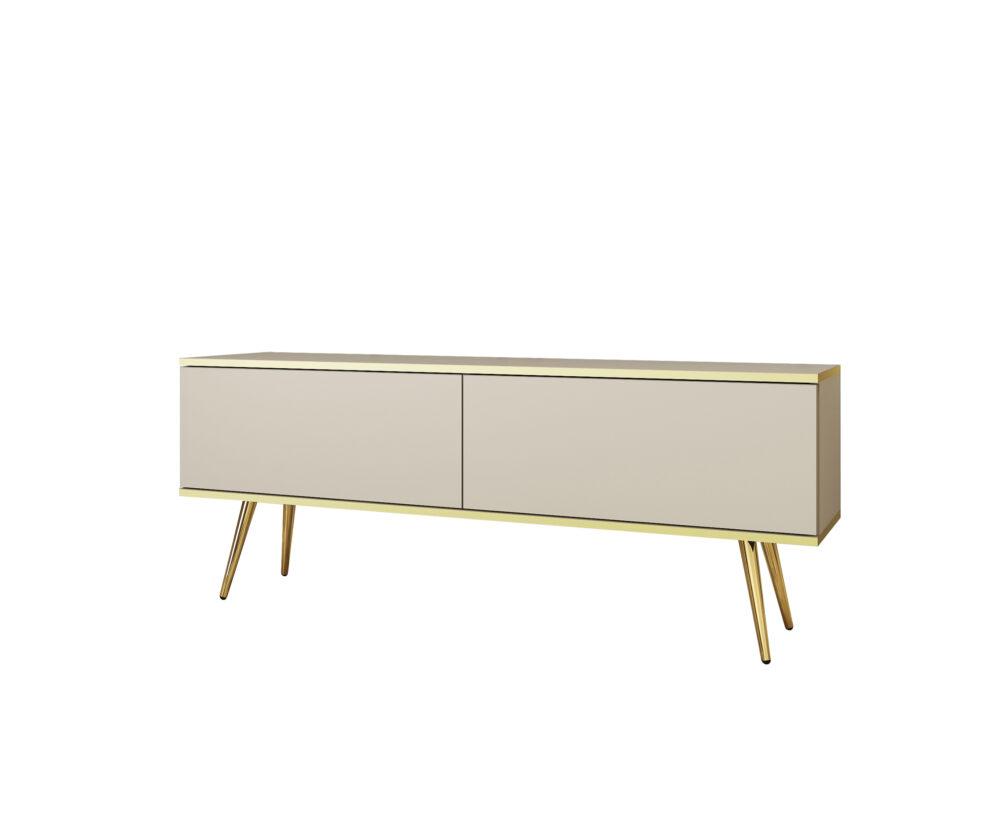 TV-Lowboard Banff RTV135 - Beige - Goldene Beine - Breite 135 cm, Höhe 53 cm, Tiefe 32 cm – Bild 1