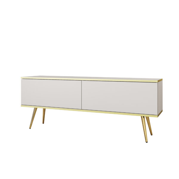 TV-Lowboard Banff RTV135 - Weiß - Goldene Beine - Breite 135 cm, Höhe 53 cm, Tiefe 32 cm