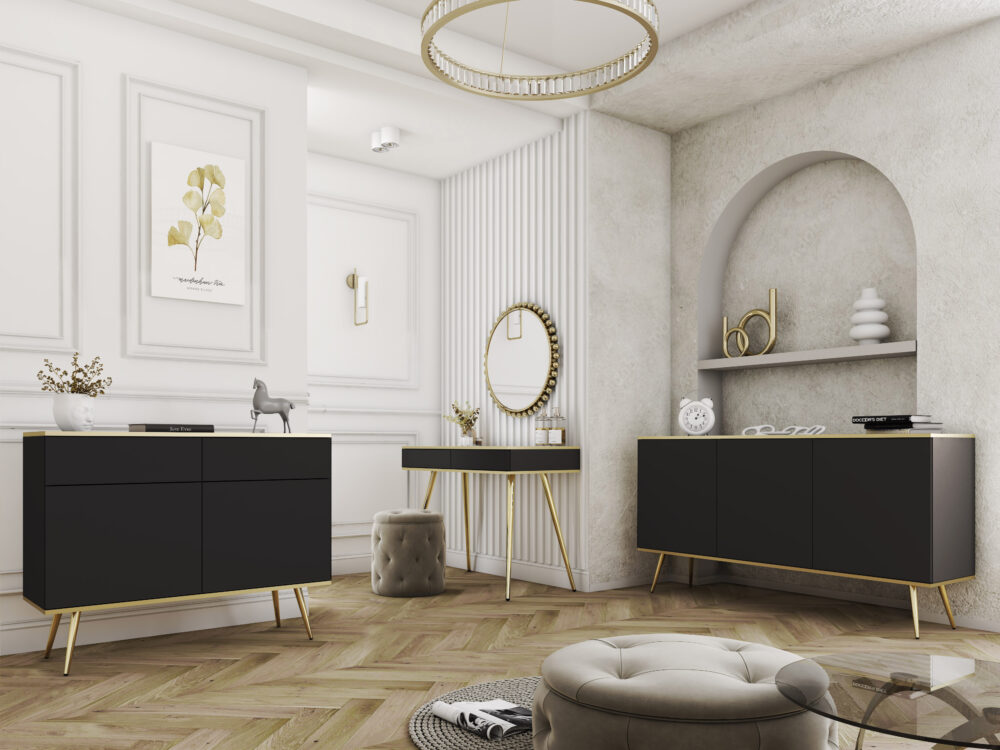 TV-Lowboard Banff RTV135 - Schwarz - Goldene Beine - Breite 135 cm, Höhe 53 cm, Tiefe 32 cm – Bild 4