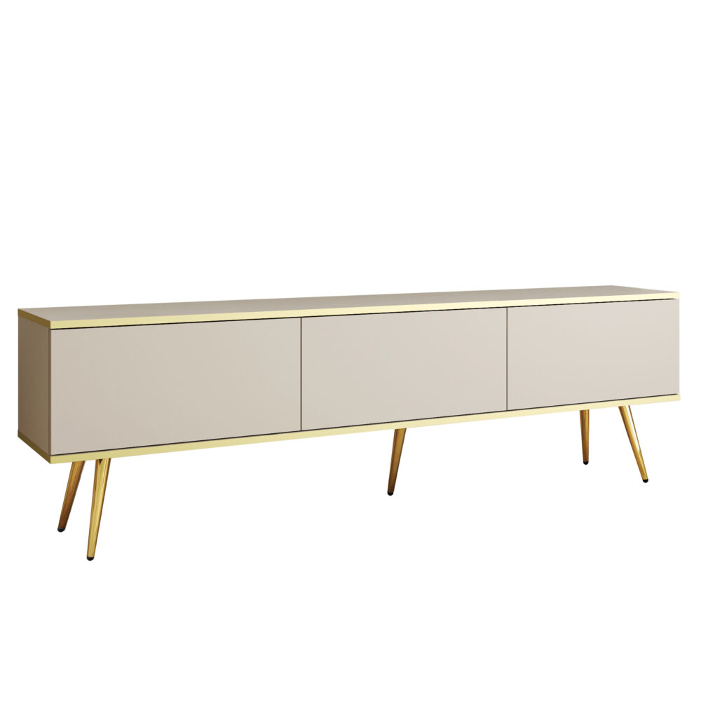 TV-Lowboard Banff RTV175 - Beige - Goldene Beine - Breite 175 cm, Höhe 53 cm, Tiefe 32 cm