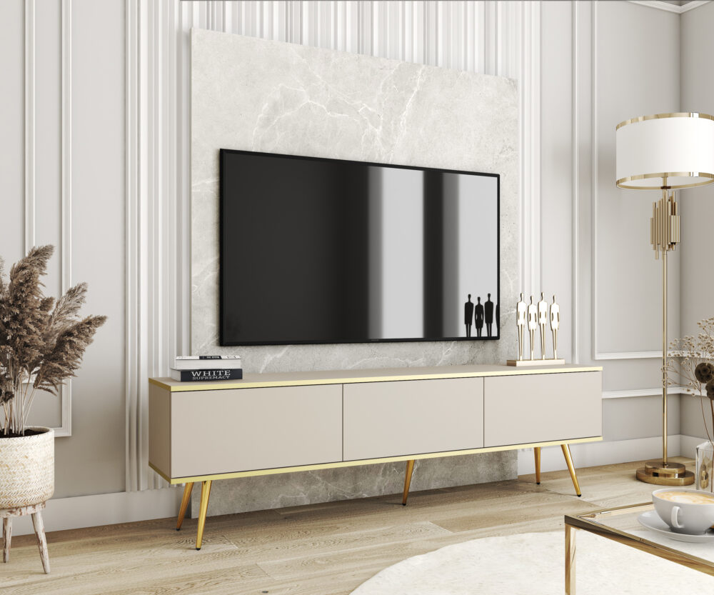 TV-Lowboard Banff RTV175 - Beige - Goldene Beine - Breite 175 cm, Höhe 53 cm, Tiefe 32 cm – Bild 2