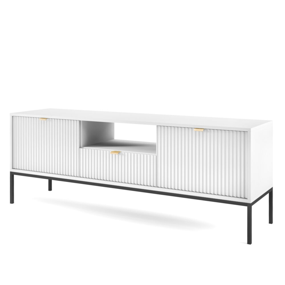 TV-Lowboard NANAIMO - Weiß - Goldene Griffe - Breite 154 cm, Höhe 56 cm, Tiefe 39 cm – Bild 1