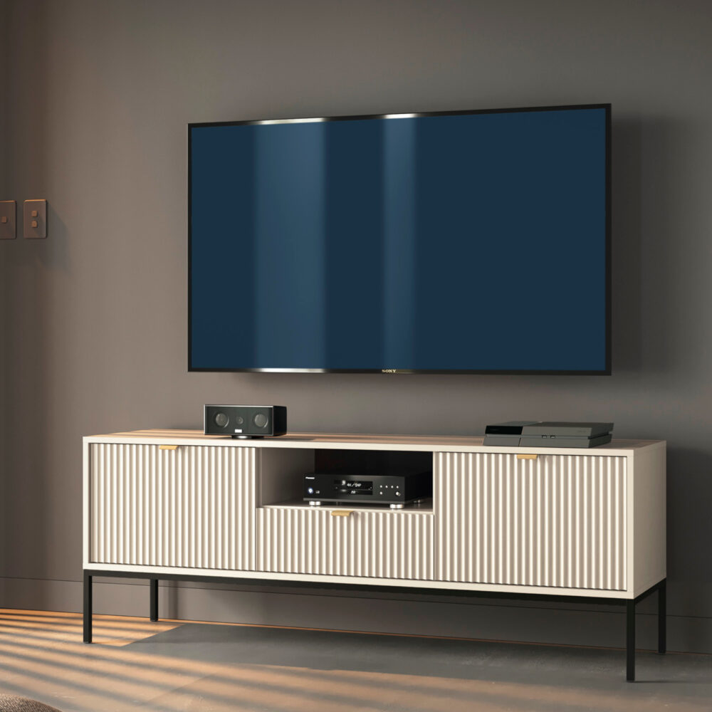 TV-Lowboard NANAIMO - Kaschmir - Goldene Griffe - Breite 154 cm, Höhe 56 cm, Tiefe 39 cm – Bild 2