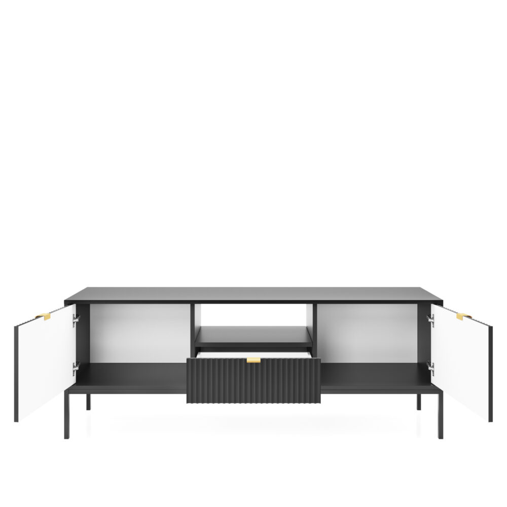 TV-Lowboard NANAIMO - Schwarz - Goldene Griffe - Breite 154 cm, Höhe 56 cm, Tiefe 39 cm – Bild 4