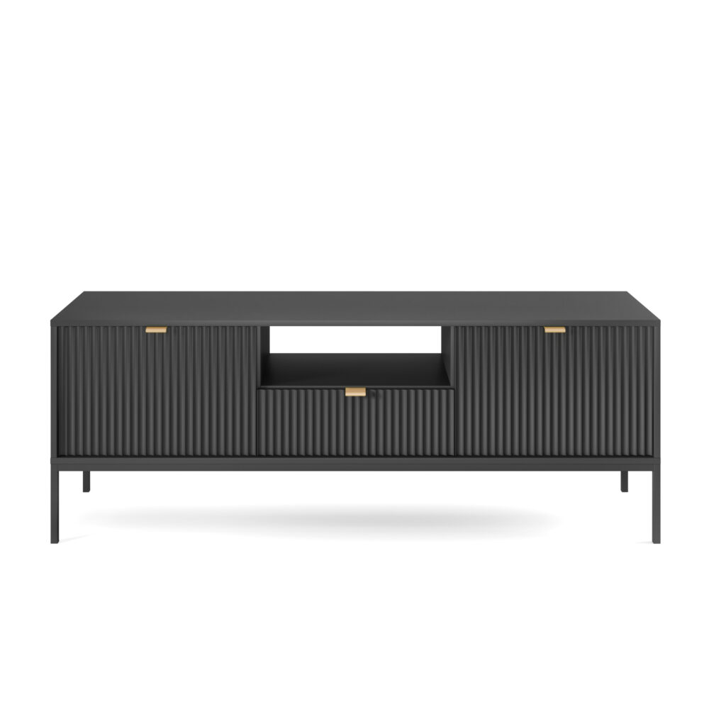 TV-Lowboard NANAIMO - Schwarz - Goldene Griffe - Breite 154 cm, Höhe 56 cm, Tiefe 39 cm – Bild 8