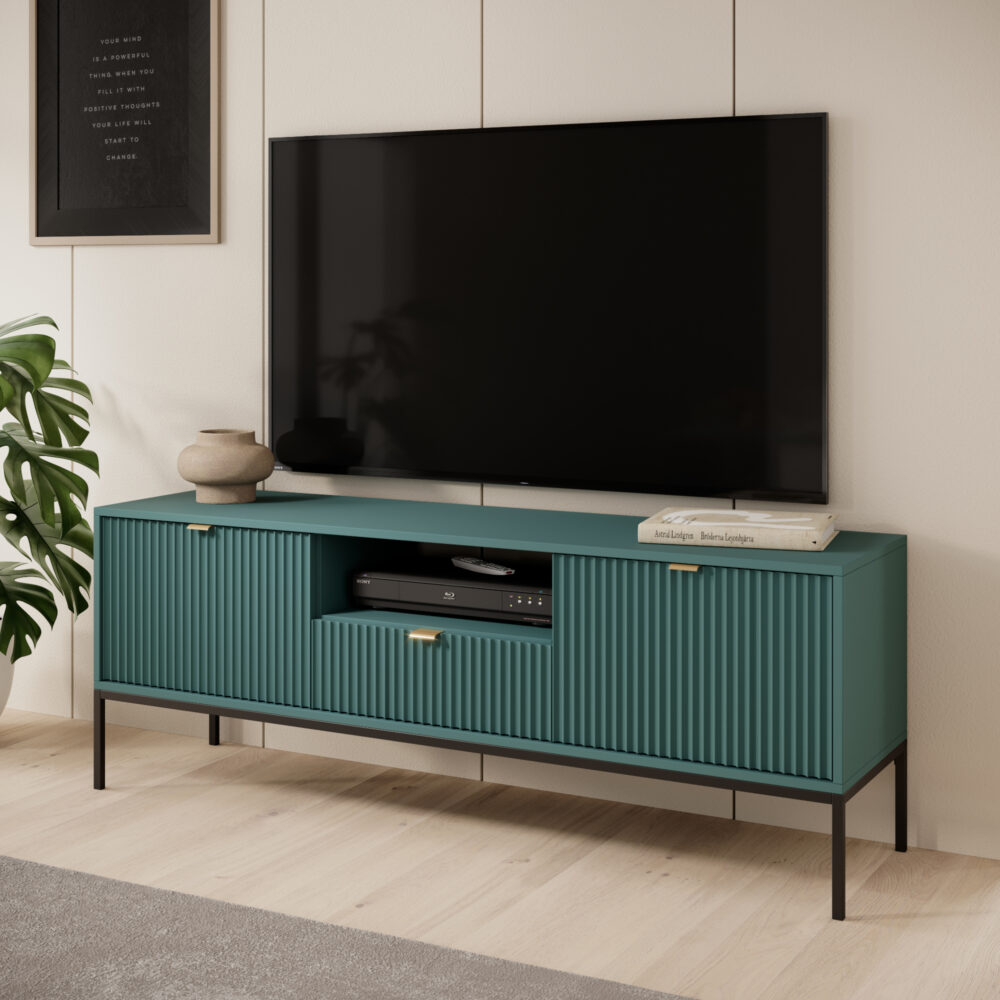 TV-Lowboard NANAIMO - Grün - Goldene Griffe - Breite 154 cm, Höhe 56 cm, Tiefe 39 cm – Bild 2