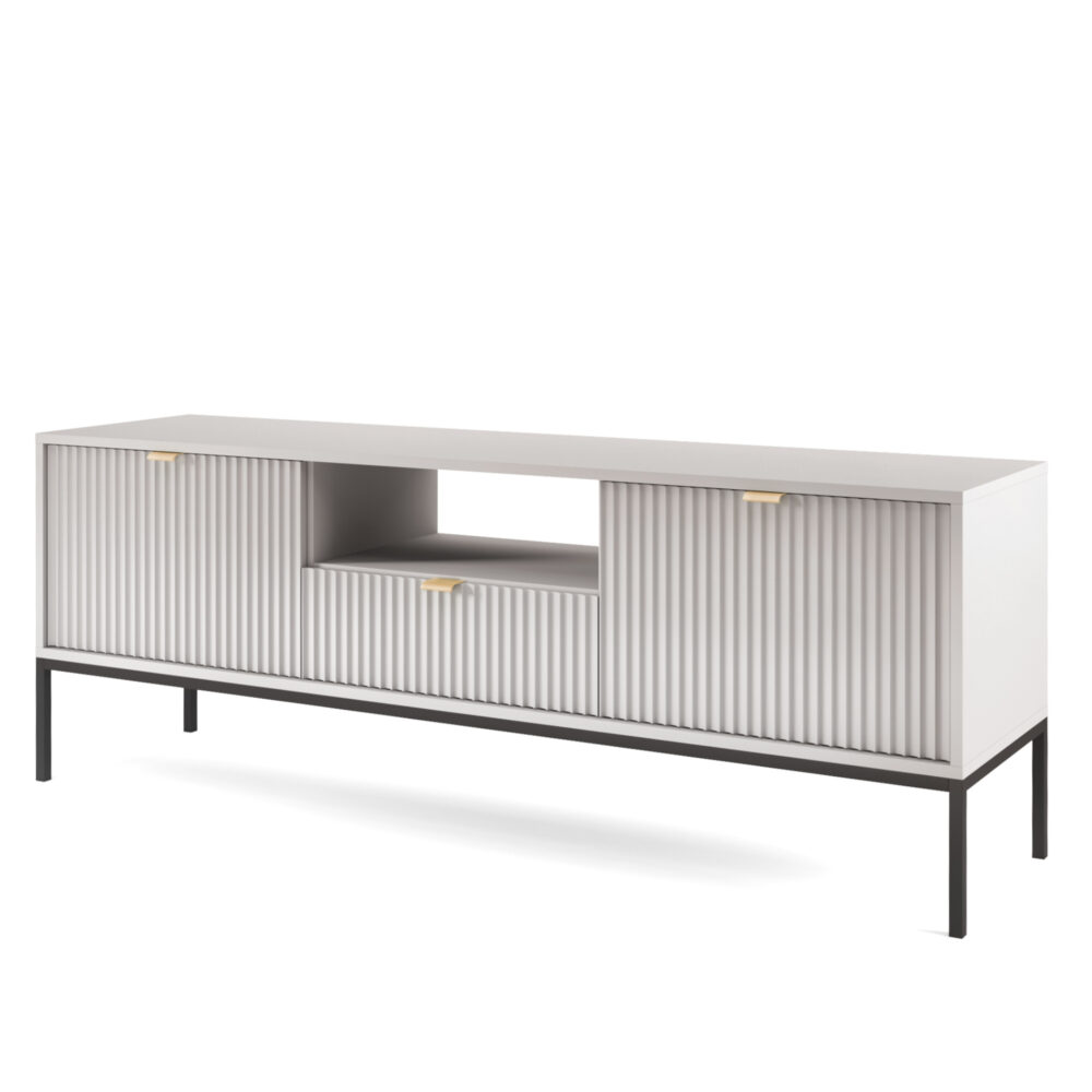 TV-Lowboard NANAIMO - Grau - Goldene Griffe - Breite 154 cm, Höhe 56 cm, Tiefe 39 cm