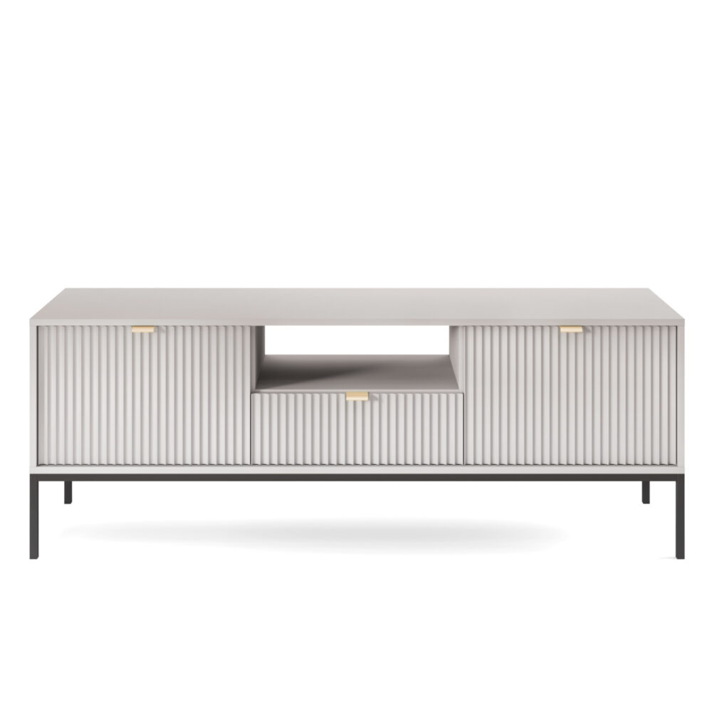 TV-Lowboard NANAIMO - Grau - Goldene Griffe - Breite 154 cm, Höhe 56 cm, Tiefe 39 cm – Bild 8