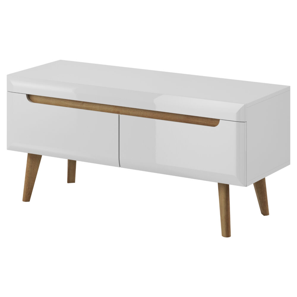 TV-Lowboard SUDBURRY RTV107 - Weiß - Hochglanzfront - 2 Schubladen - Breite 107 cm, Höhe 50 cm, Tiefe 40 cm