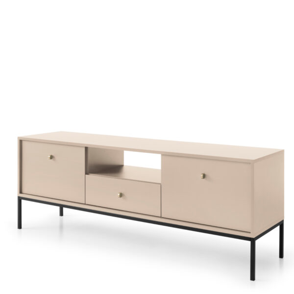 TV-Lowboard MONCTON - Beige - Metallgriffe - Breite 154 cm, Höhe 56 cm, Tiefe 39 cm
