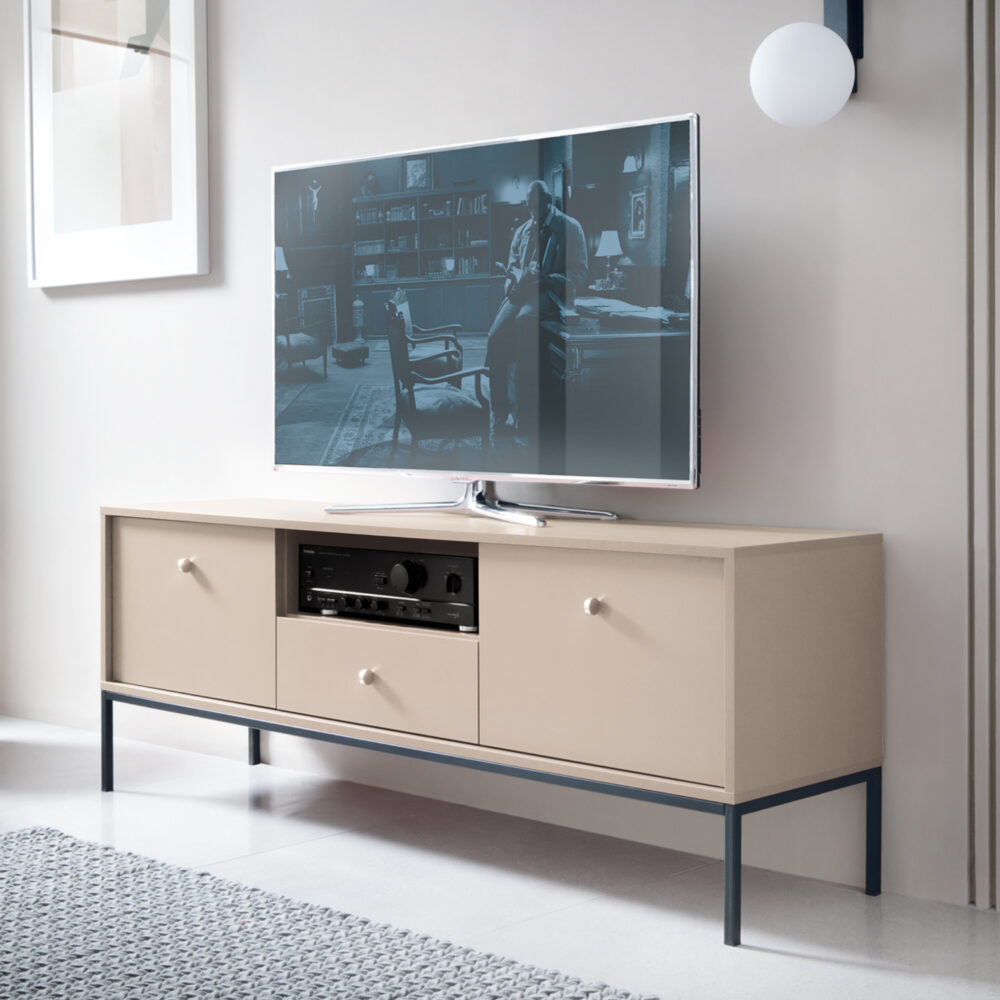 TV-Lowboard MONCTON - Beige - Metallgriffe - Breite 154 cm, Höhe 56 cm, Tiefe 39 cm – Bild 2