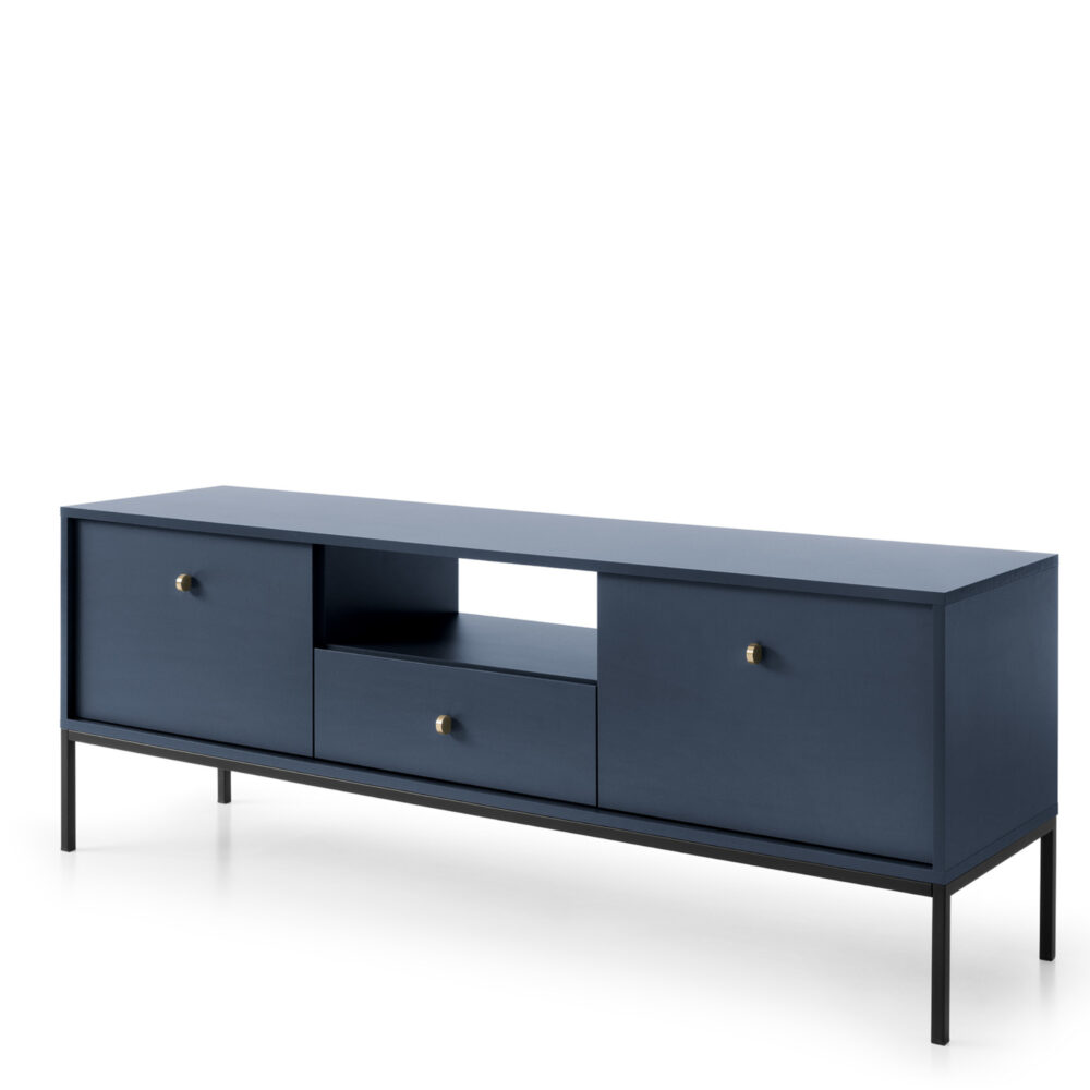 TV-Lowboard MONCTON - Dunkelblau - Metallgriffe - Breite 154 cm, Höhe 56 cm, Tiefe 39 cm