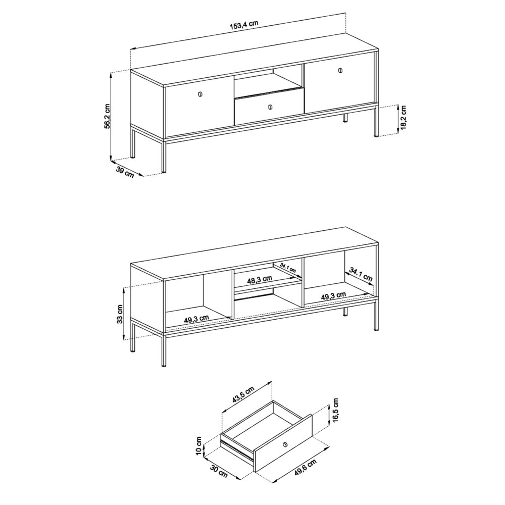TV-Lowboard MONCTON - Dunkelblau - Metallgriffe - Breite 154 cm, Höhe 56 cm, Tiefe 39 cm – Bild 3