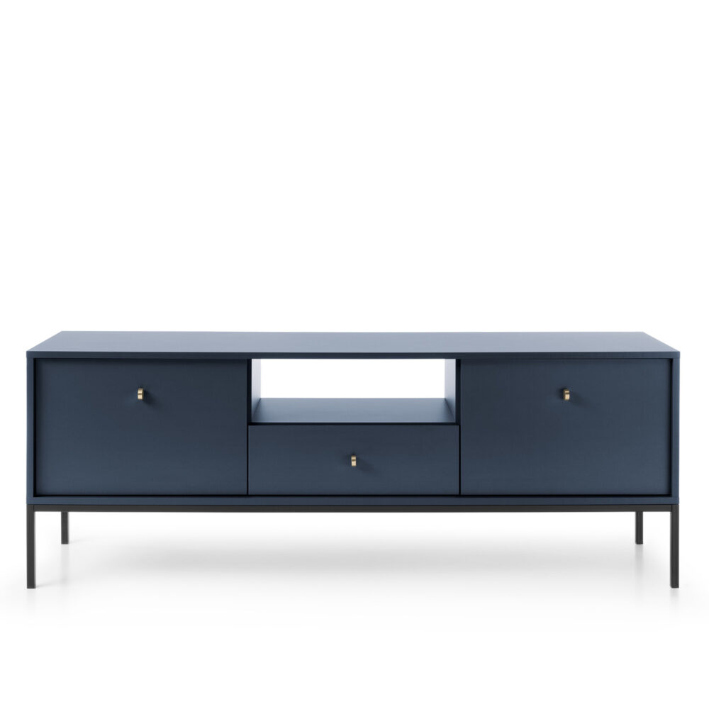 TV-Lowboard MONCTON - Dunkelblau - Metallgriffe - Breite 154 cm, Höhe 56 cm, Tiefe 39 cm – Bild 7