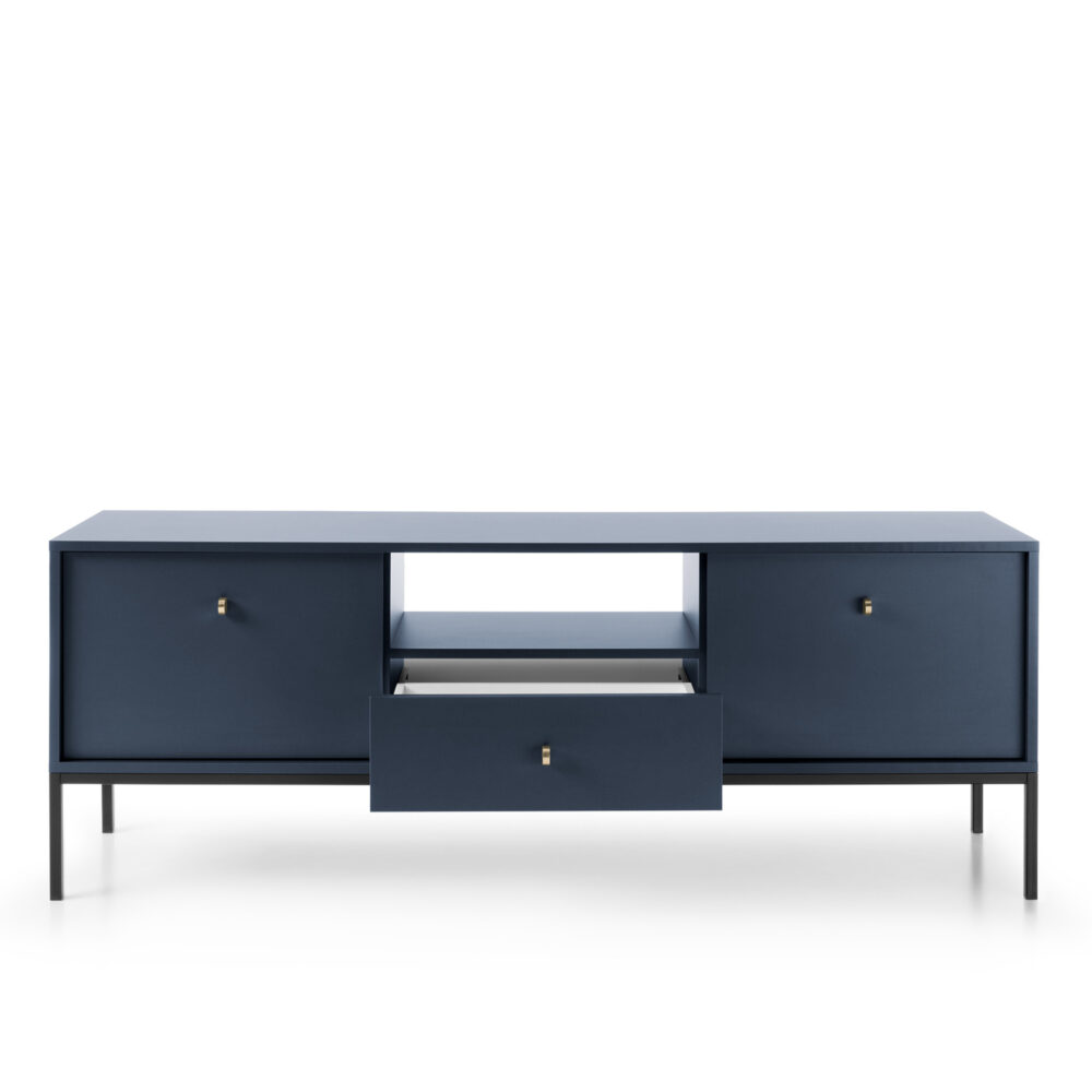 TV-Lowboard MONCTON - Dunkelblau - Metallgriffe - Breite 154 cm, Höhe 56 cm, Tiefe 39 cm – Bild 8