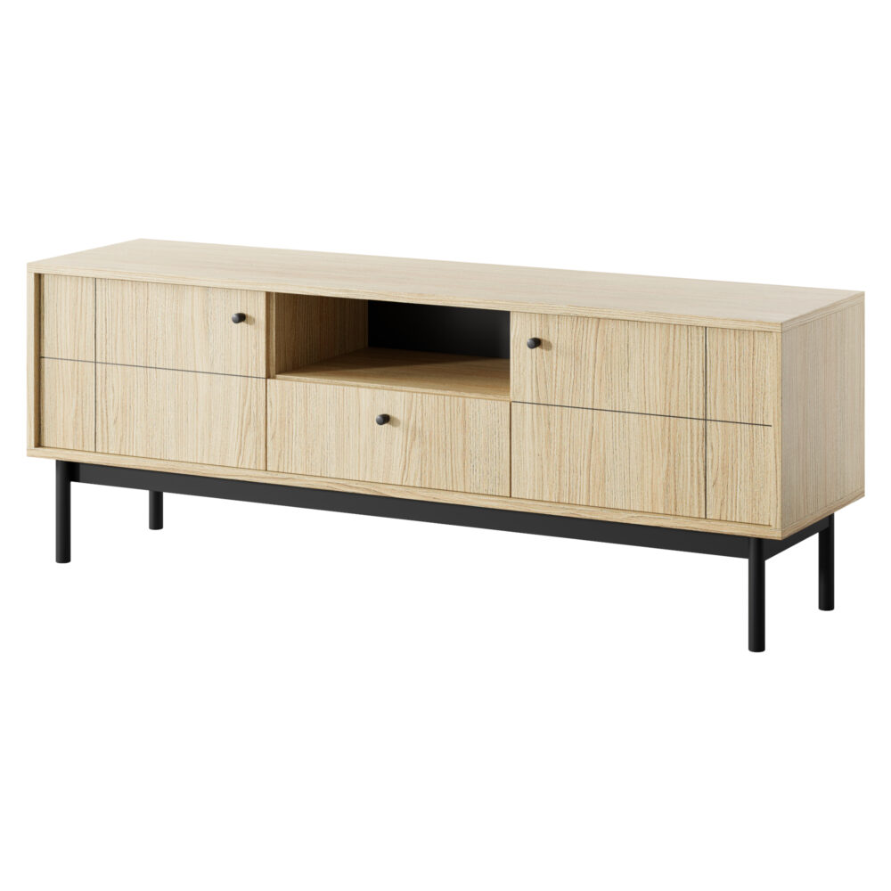 XMEBSKRRTVPI01701101_00.jpg TV-Lowboard DIEPPE - Eiche - Metallgriffe - Holzbeine - Breite 154 cm, Höhe 56 cm, Tiefe 39 cm – Bild 1