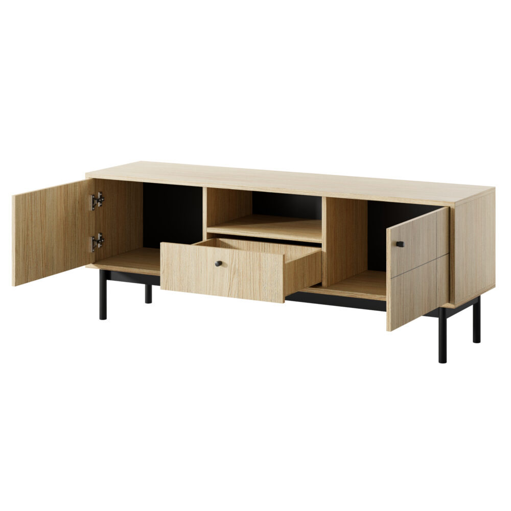 TV-Lowboard DIEPPE - Eiche - Metallgriffe - Holzbeine - Breite 154 cm, Höhe 56 cm, Tiefe 39 cm – Bild 4