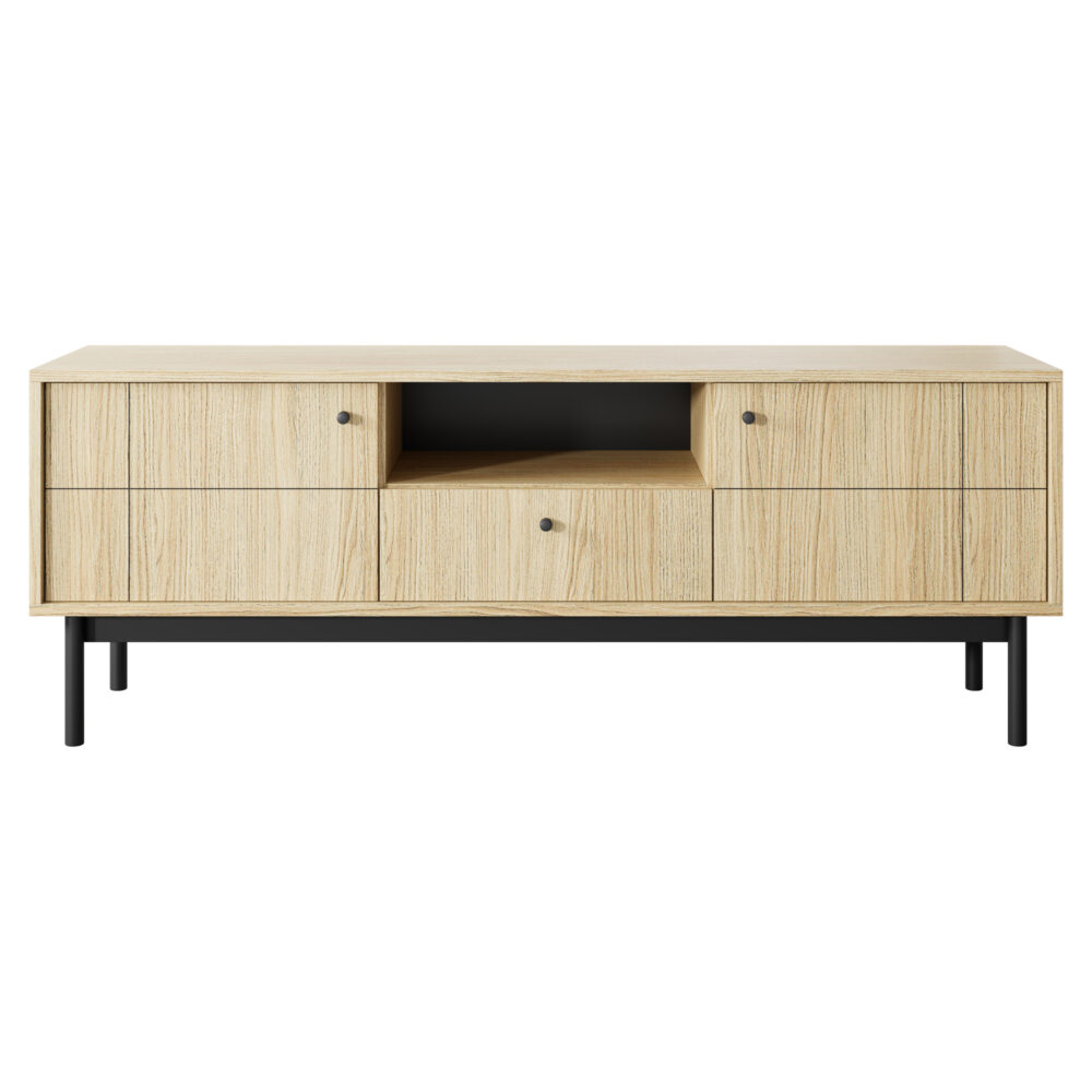 TV-Lowboard DIEPPE - Eiche - Metallgriffe - Holzbeine - Breite 154 cm, Höhe 56 cm, Tiefe 39 cm – Bild 7