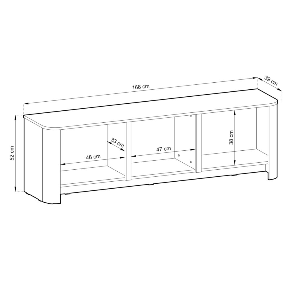 TV-Lowboard AMOS - Eiche - Abgerundet - Sanftes Schließen - Breite 168 cm, Höhe 52 cm, Tiefe 39 cm – Bild 3
