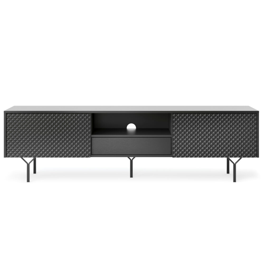 TV-Lowboard ORILLIA - Schwarz - Gefräste Fronten - 1 Schublade - Breite 180 cm, Höhe 51 cm, Tiefe 38 cm – Bild 7