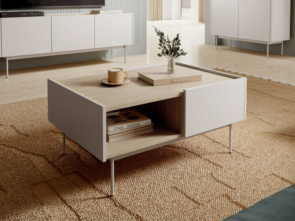 Couchtisch Kelowna - Kaschmir / Eiche - 2 Schubladen - Breite 97 cm, Höhe 45 cm, Tiefe 65 cm – Bild 6