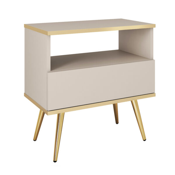 Nachttisch Banff S54 - Beige - Goldene Akzente - 1 Schublade - Breite 54 cm, Höhe 59 cm, Tiefe 39 cm
